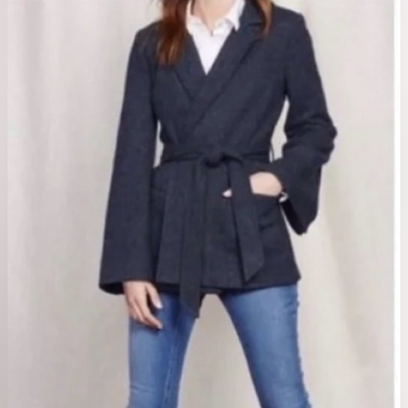 Boden Jackets & Blazers - Boden Double Faced Wool Jacket w/tie in Blue size 16, Bell sleeves NWOT
